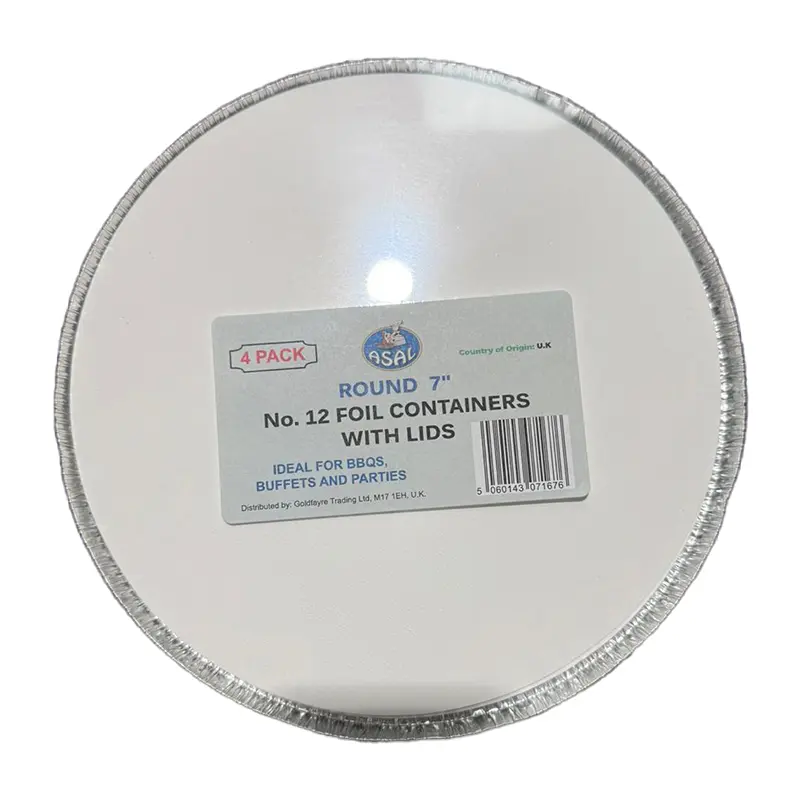 Asal Round 7'' Foil Container with Lids (4Pack) 