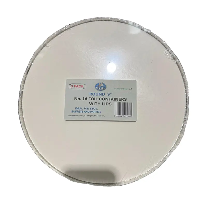 Asal Round 9'' Foil Container No 14 with Lids (3 Pack) 