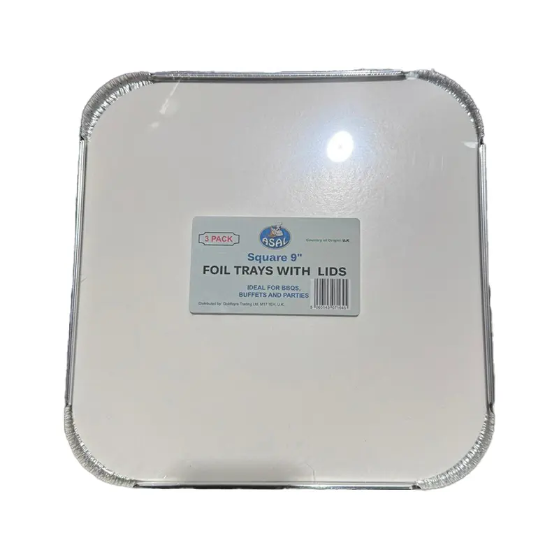 Asal Square 9'' Foil Tray with Lids (3 packs) 