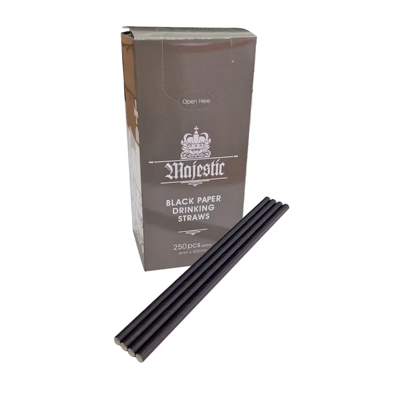 Majestic Black Paper Straws 6mm x 200mm - 250pcs 