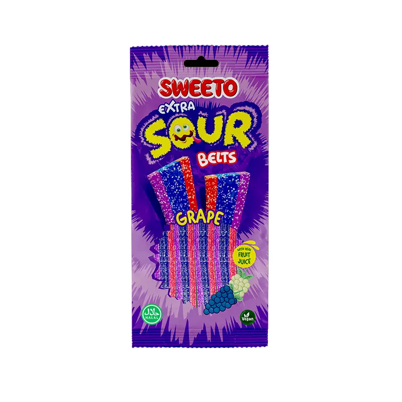 Sweeto Extra Sour Grape Belts 75g x 4Pack
