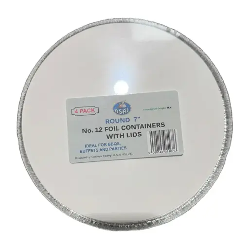 Asal Round 7'' Foil Container with Lids (4Pack) 