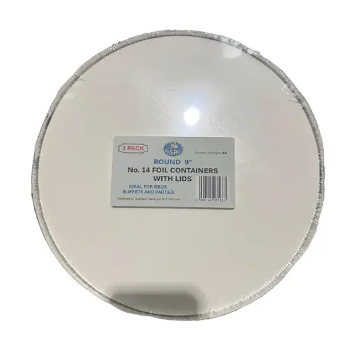Asal Round 9'' Foil Container No 14 with Lids (3 Pack) 