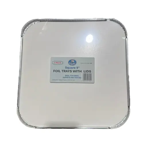 Asal Square 9'' Foil Tray with Lids (3 packs) 