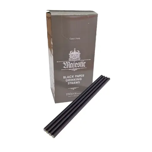 Majestic Black Paper Straws 6mm x 200mm - 250pcs 