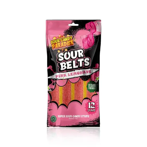 Sour Candy Pink Lemonade Belts 100g x 4Pcs