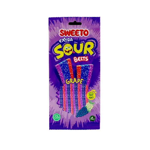 Sweeto Extra Sour Grape Belts 75g x 4Pack